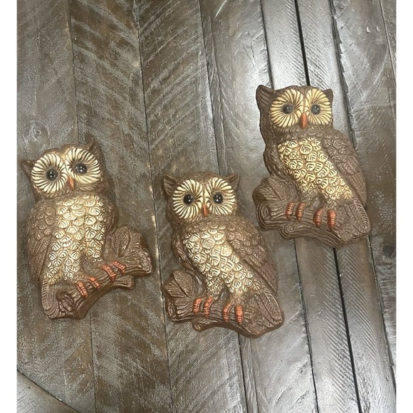 Other - Homco Owls Wall Art Plaque Set of 3 Vintage Mid‎ Century Modern  Kitsche Retro